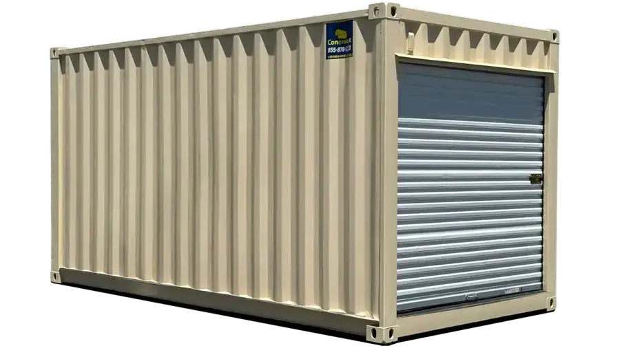 Refurbished 4.88 m (16 ft) storage container with roll-up door — view 1