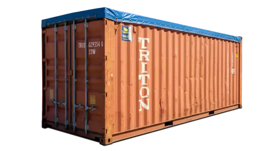 Used 20ft open-top shipping container with soft roof — view 1